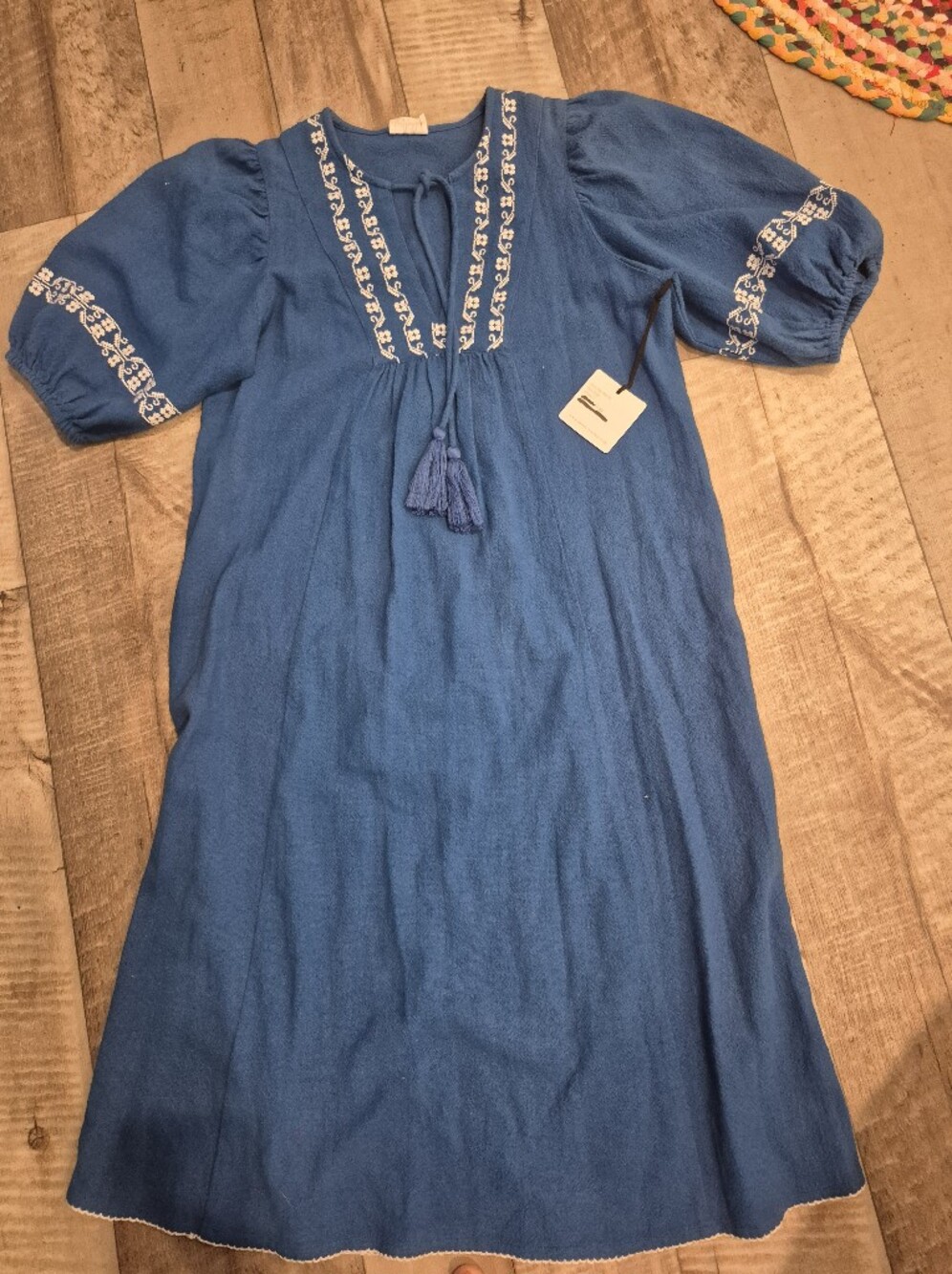 dRA Evelyn Dress Peasant Midi Bohemian Embroidered Relaxed Fit XS-M NWT